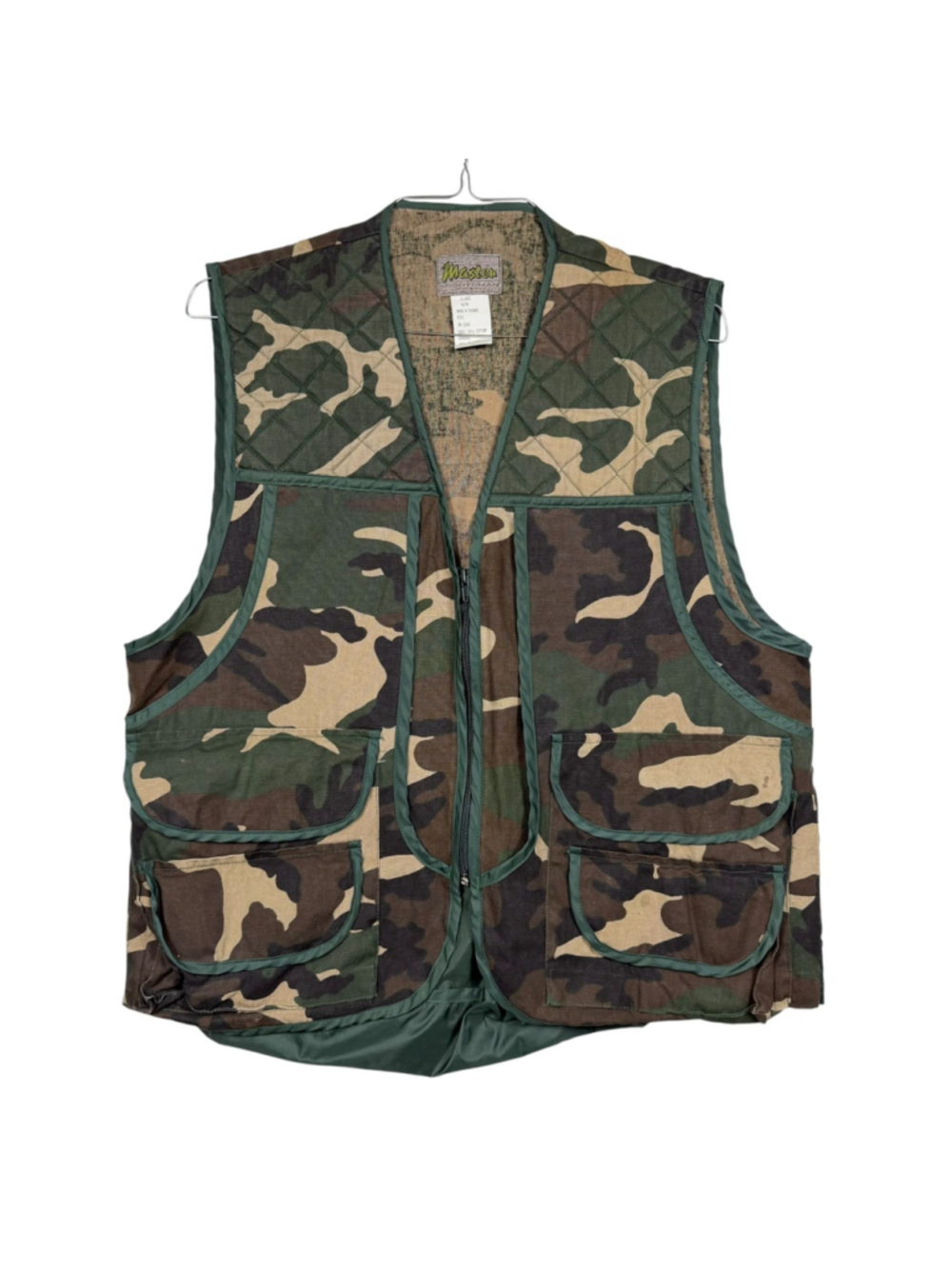 Master Sportsman Utility Hunting Vest Green Camo Padded Vintage Mens XL 46/48
